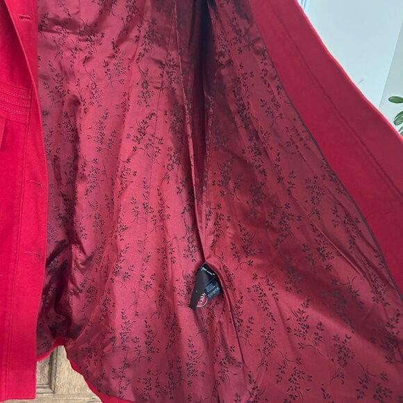 Per Una Cherry Red Winter Coat Sz 14 Brushed Velvet Preppy Satin Twee 3/4 Bold - Picture 8 of 13